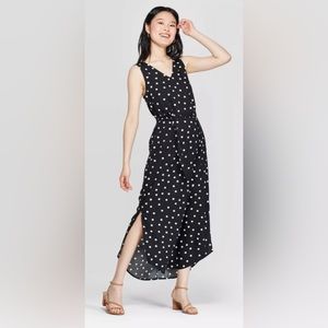 A New Day Black Midi Dress with White Polka Dots